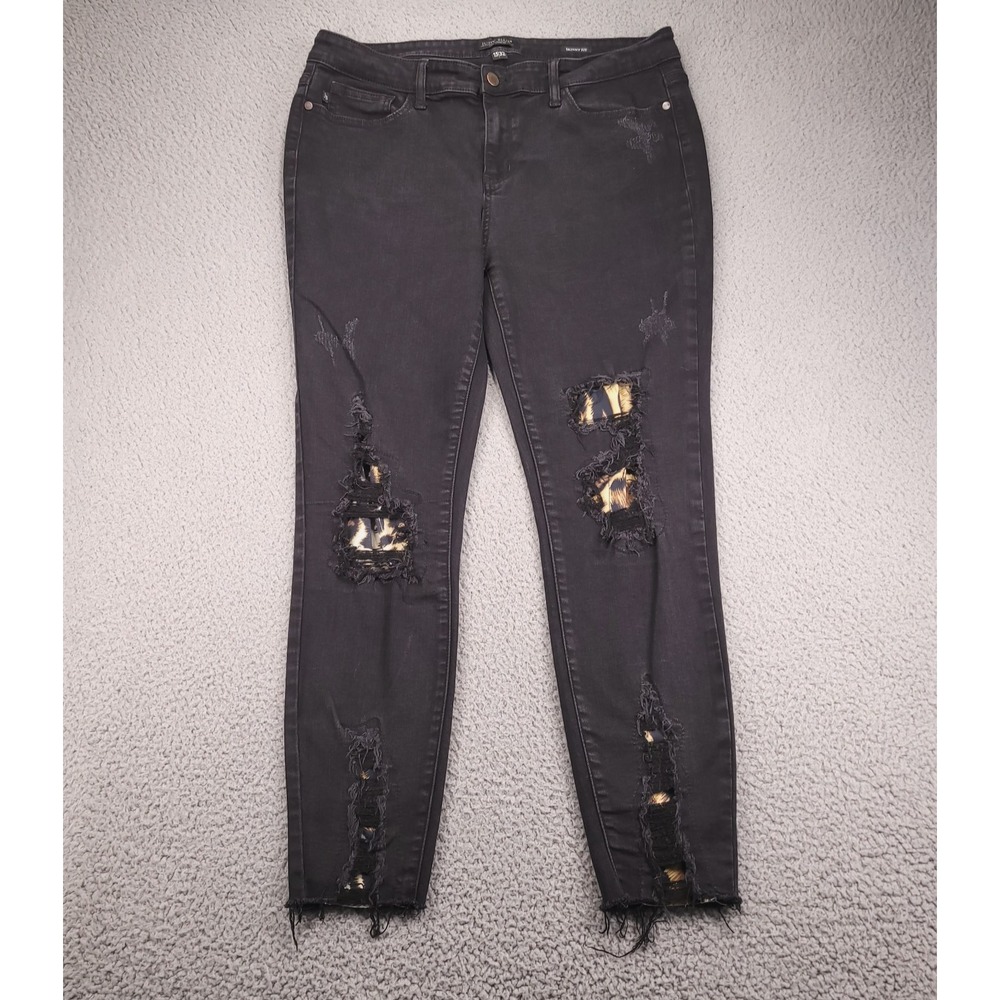 JUDY BLUE Jeans Womens Size 15/32 Skinny Leopard Patch Distressed Black Denim